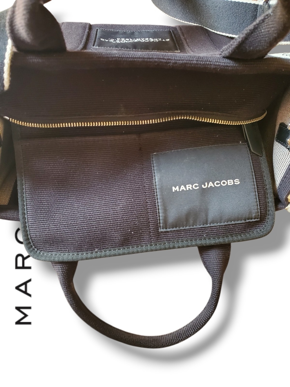 Marc Jacobs Unisex The Jacquard Medium Tote Bag Black & Cream - Picture 15 of 17